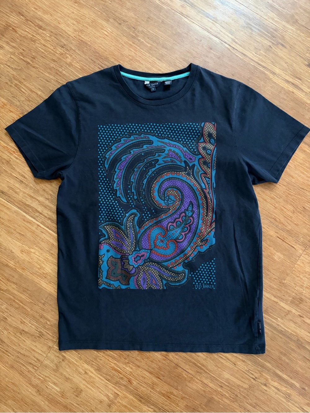 Ted Baker Navy Paisley Graphic Crewneck T-Shirt, Sz 3 (M sz 8)